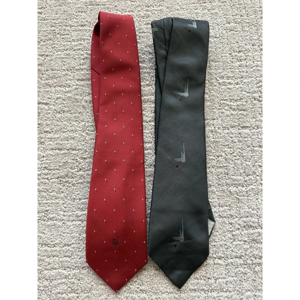 Vintage Christian Dior Lot Skinny Logo Necktie Men's Burgundy Designer Tie 80s